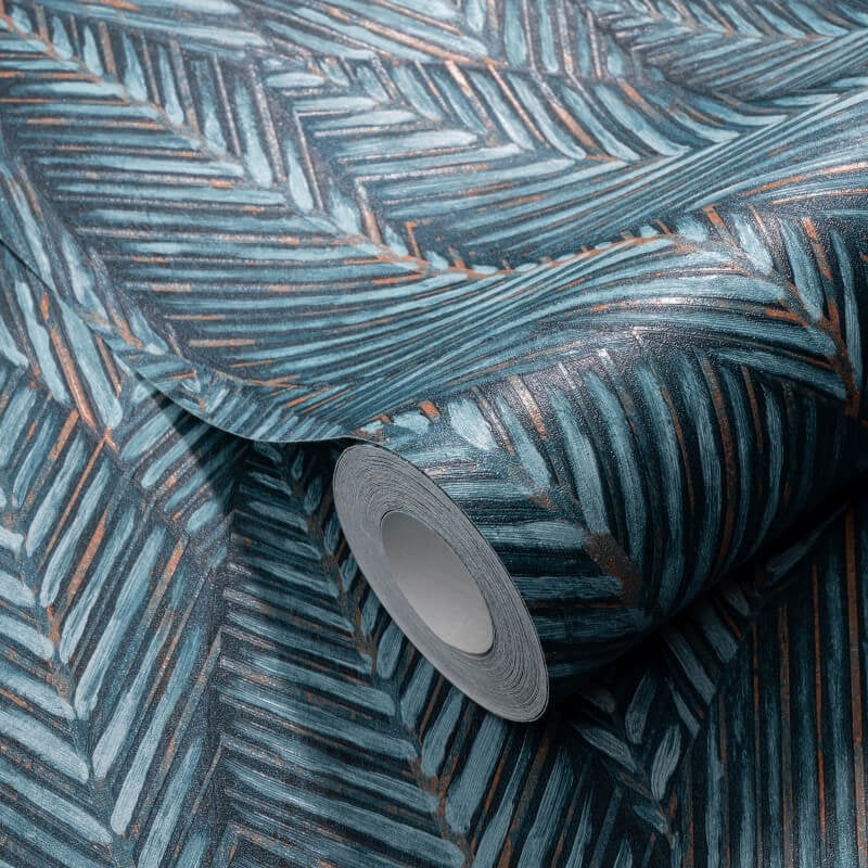 Palm Leaves Foliage Wallpaper - Teal - Erismann - 10391 - 19 - Premier Wallcovering