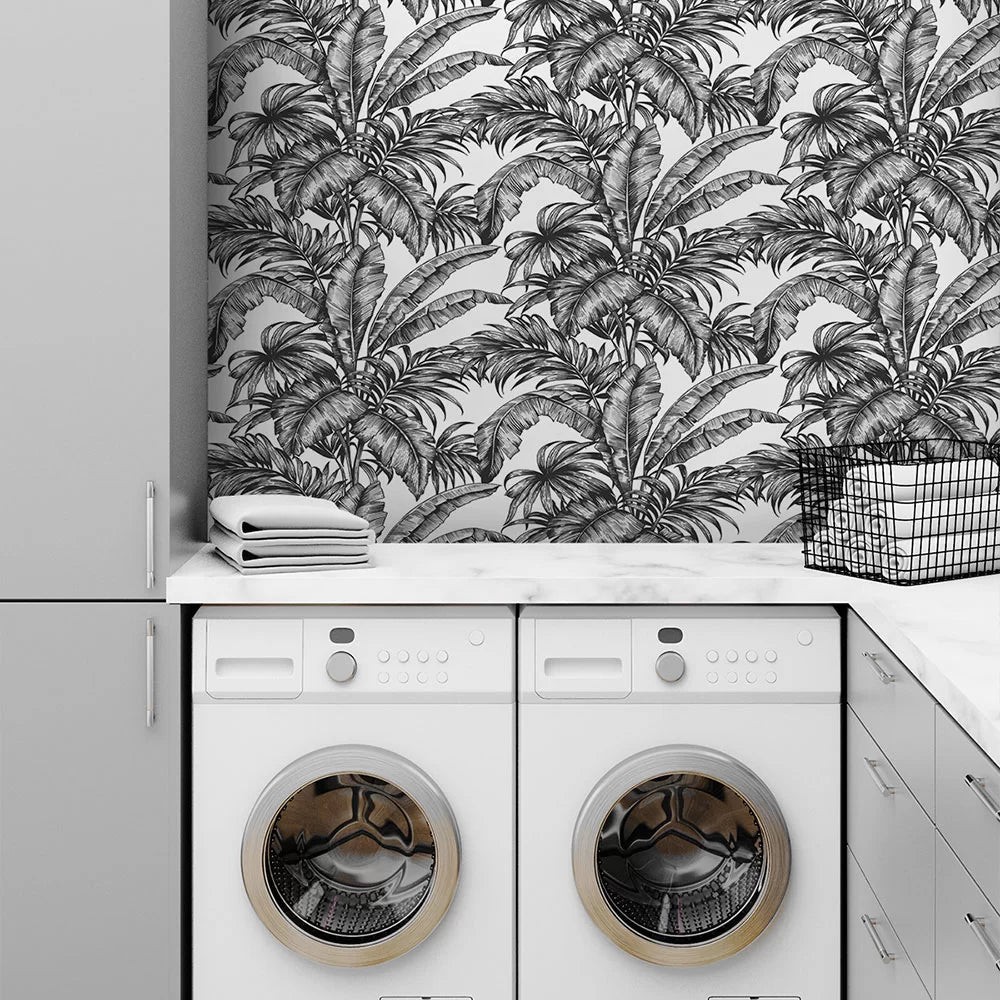 Palm Wallpaper - Black/White - NextWall - NW40400 - Premier Wallcovering