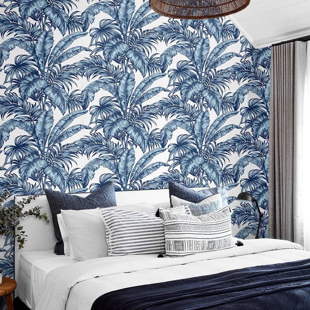 Palm Wallpaper - Blue - NextWall - NW40402 - Premier Wallcovering