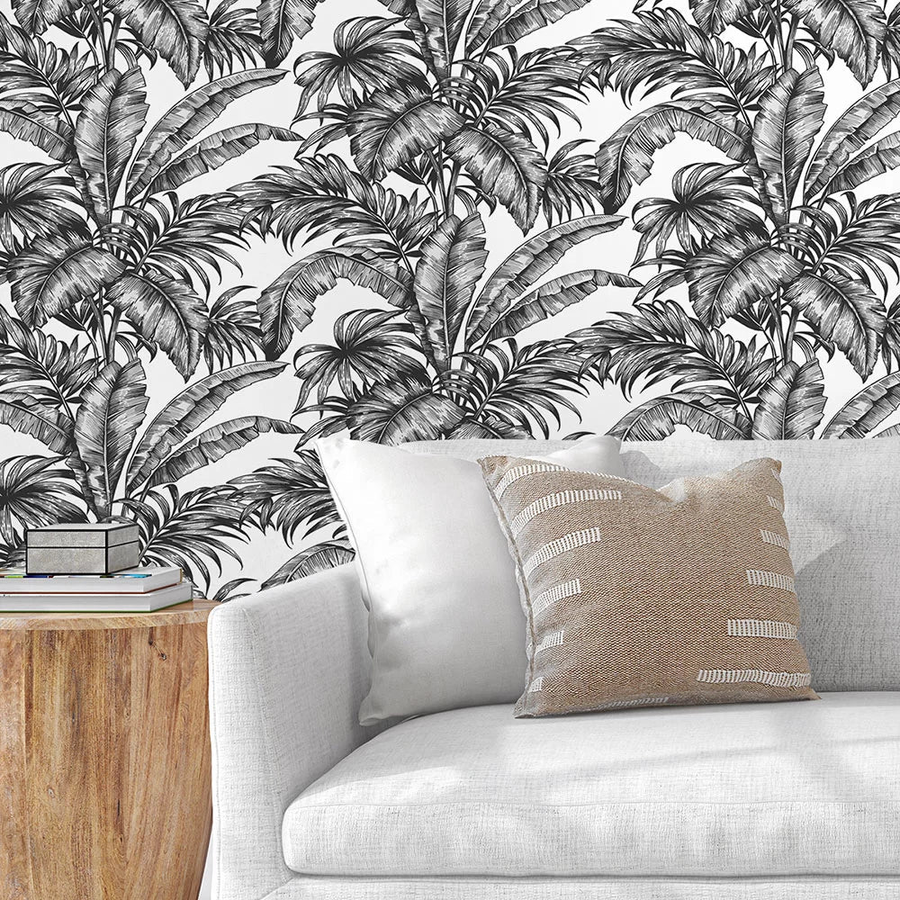 Palm Wallpaper - Black/White - NextWall - NW40400 - Premier Wallcovering