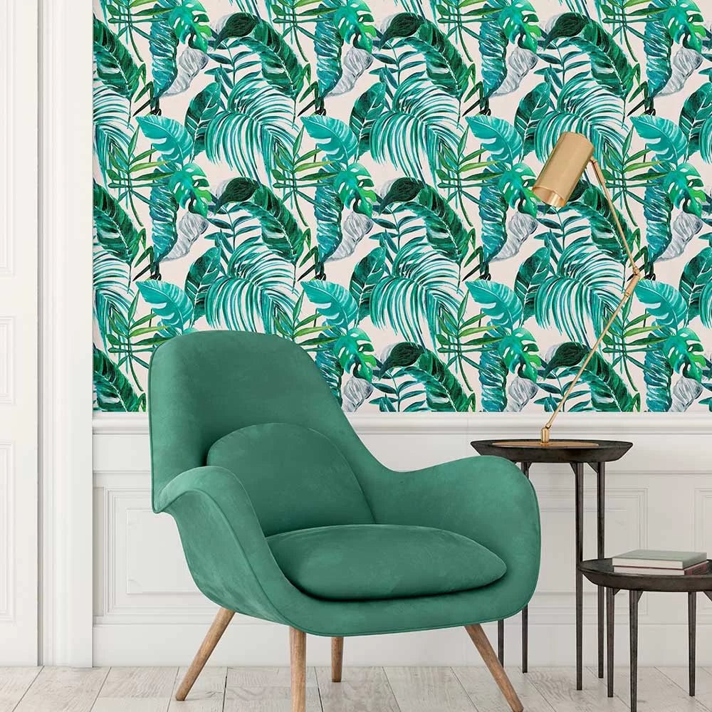 Palmera Wallpaper - Turquoise - Ohpopsi - WLD53101W - Premier Wallcovering