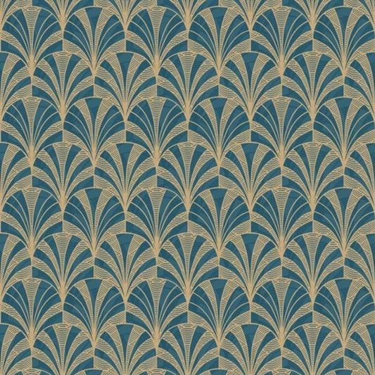 Palmette 1930 Wallpaper - Bleu - Casadeco - 85736313 - Premier Wallcovering