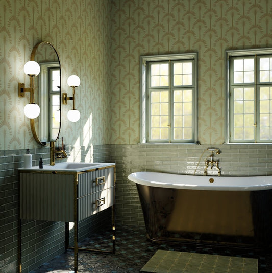 Palmette Wallpaper - Olive and Gold - LAN100193 - Lucie Annabel - Premier Wallcovering