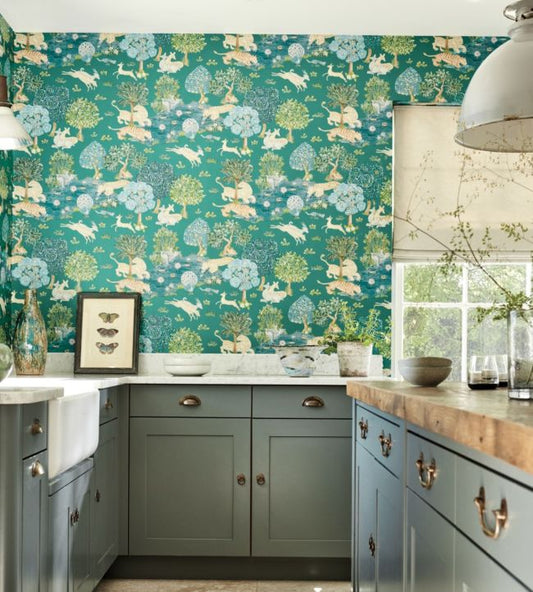 Pamir Garden Wallpaper - Teal/Peacock - DCPW216765 - Sanderson - Premier Wallcovering