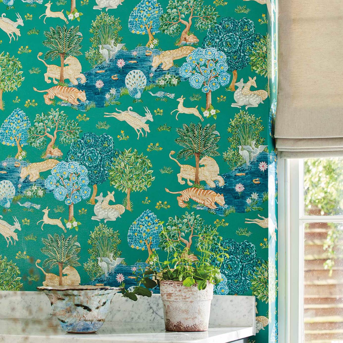 Pamir Garden Wallpaper - Teal/Peacock - Sanderson - DCPW216765 - Premier Wallcovering