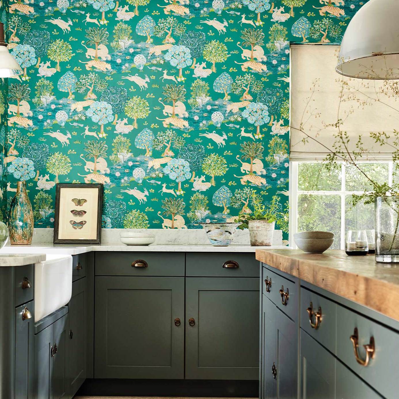 Pamir Garden Wallpaper - Teal/Peacock - Sanderson - DCPW216765 - Premier Wallcovering
