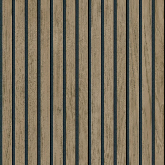 Panacea Wood Slats Wallpaper - Walnut - Belgravia - 1157 - Premier Wallcovering