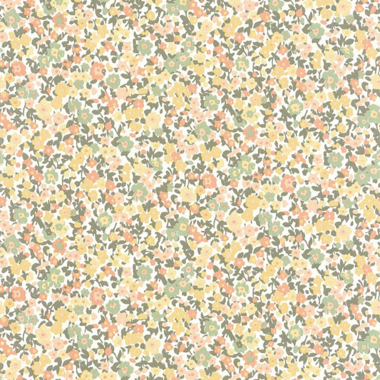 Pansy Flower Market Wallpaper - Kaki / Corail / Jaune - Casadeco - 89212226 - Premier Wallcovering