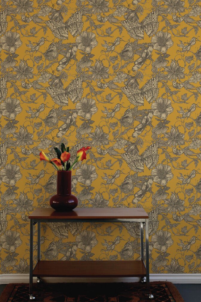 Papillon Wallpaper - Ochre - Timorous Beasties - BTN/PAP/TXMT/03 - Premier Wallcovering