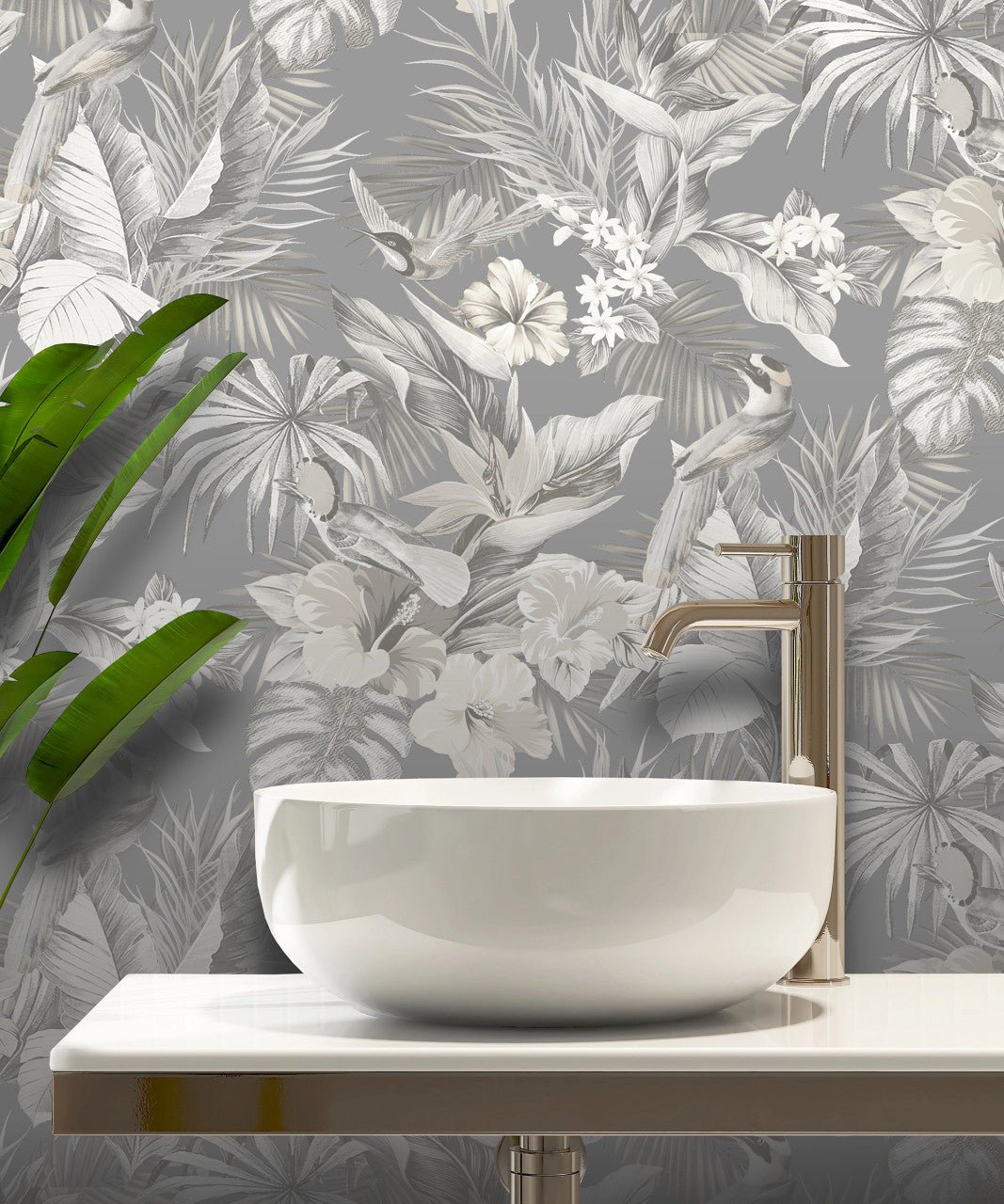 Paradise Birds Vasari Wallpaper - Grey - Rasch - 539073 - Premier Wallcovering