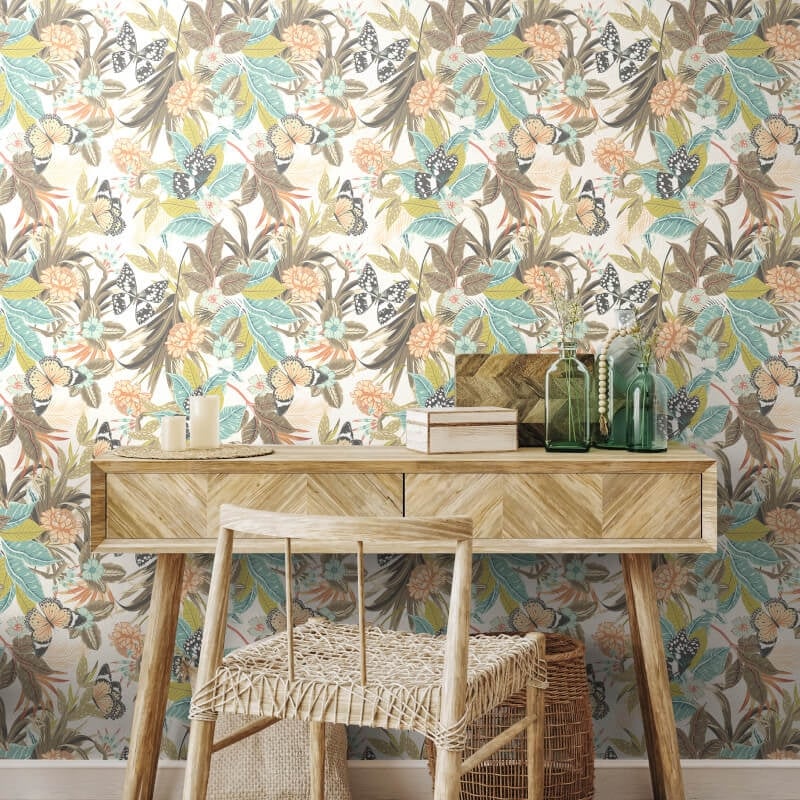 Paradise Wallpaper - Moss/Peach - Hoopla Walls - HWA1190W - Premier Wallcovering