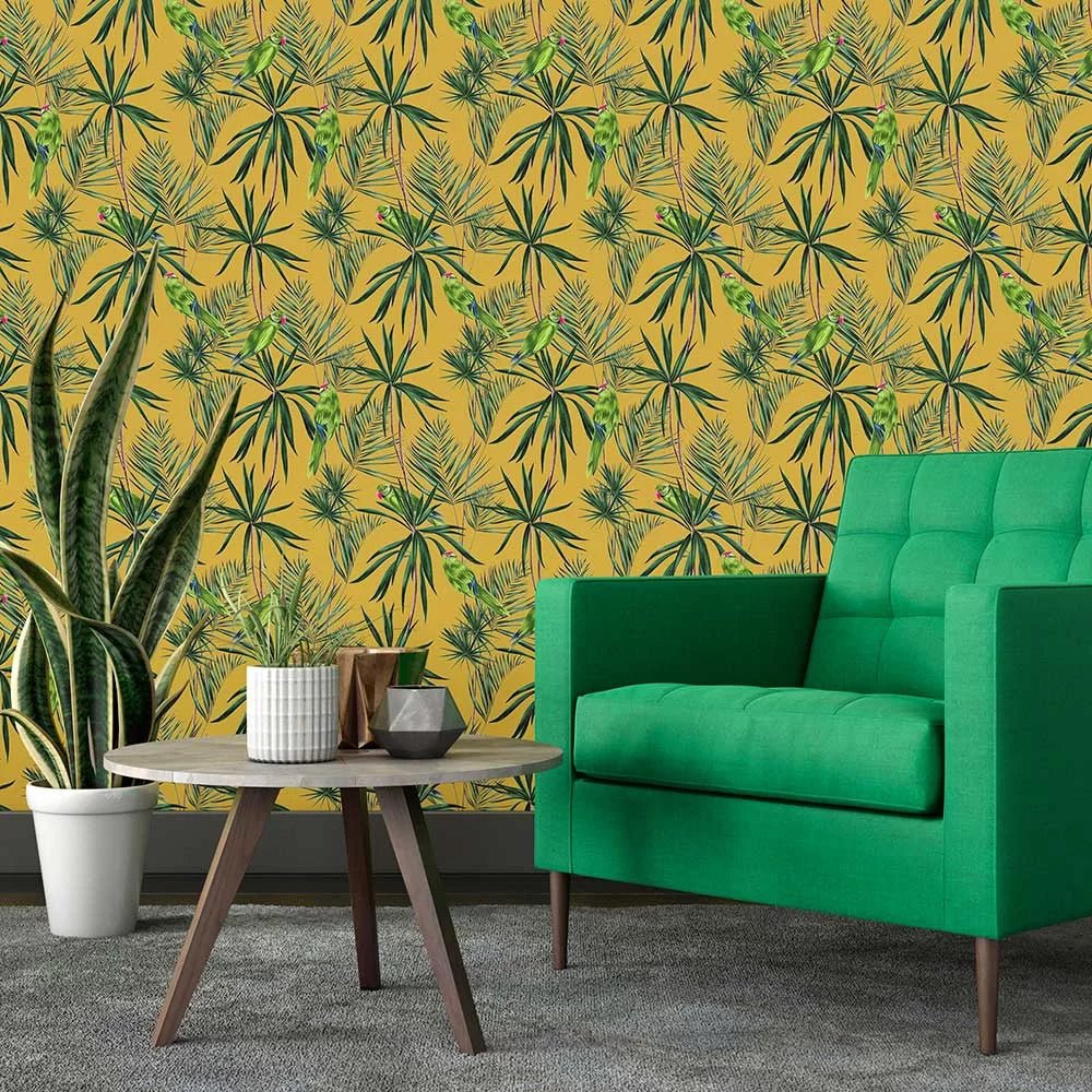 Paradise Wallpaper - Mustard - Ohpopsi - WLD53126W - Premier Wallcovering
