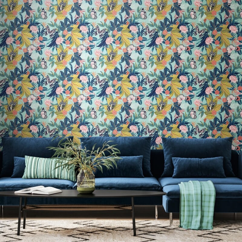 Paradise Wallpaper - Aqua/Rouge - Hoopla Walls - HWA1194W - Premier Wallcovering