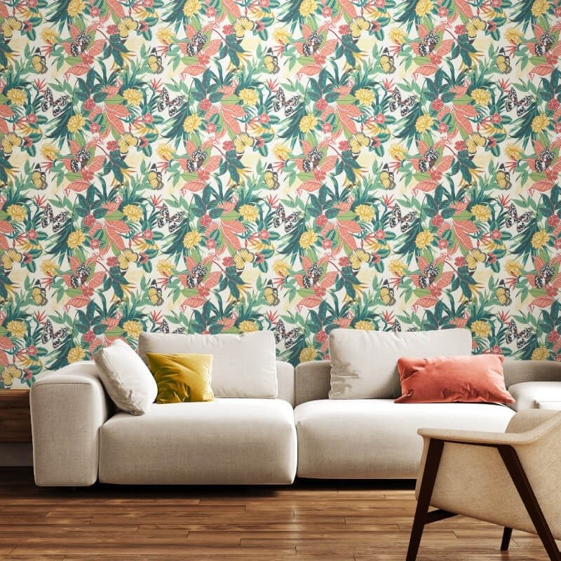 Paradise Wallpaper - Apricot/Jade - Hoopla Walls - HWA1192W - Premier Wallcovering