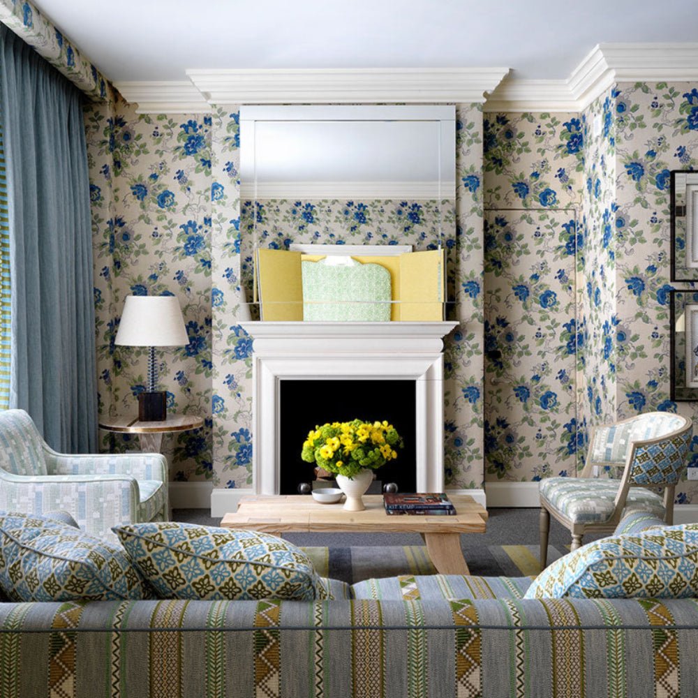 Parnham Wallpaper - Cornflour/ Lime - Blithfield - 530-09 - Premier Wallcovering