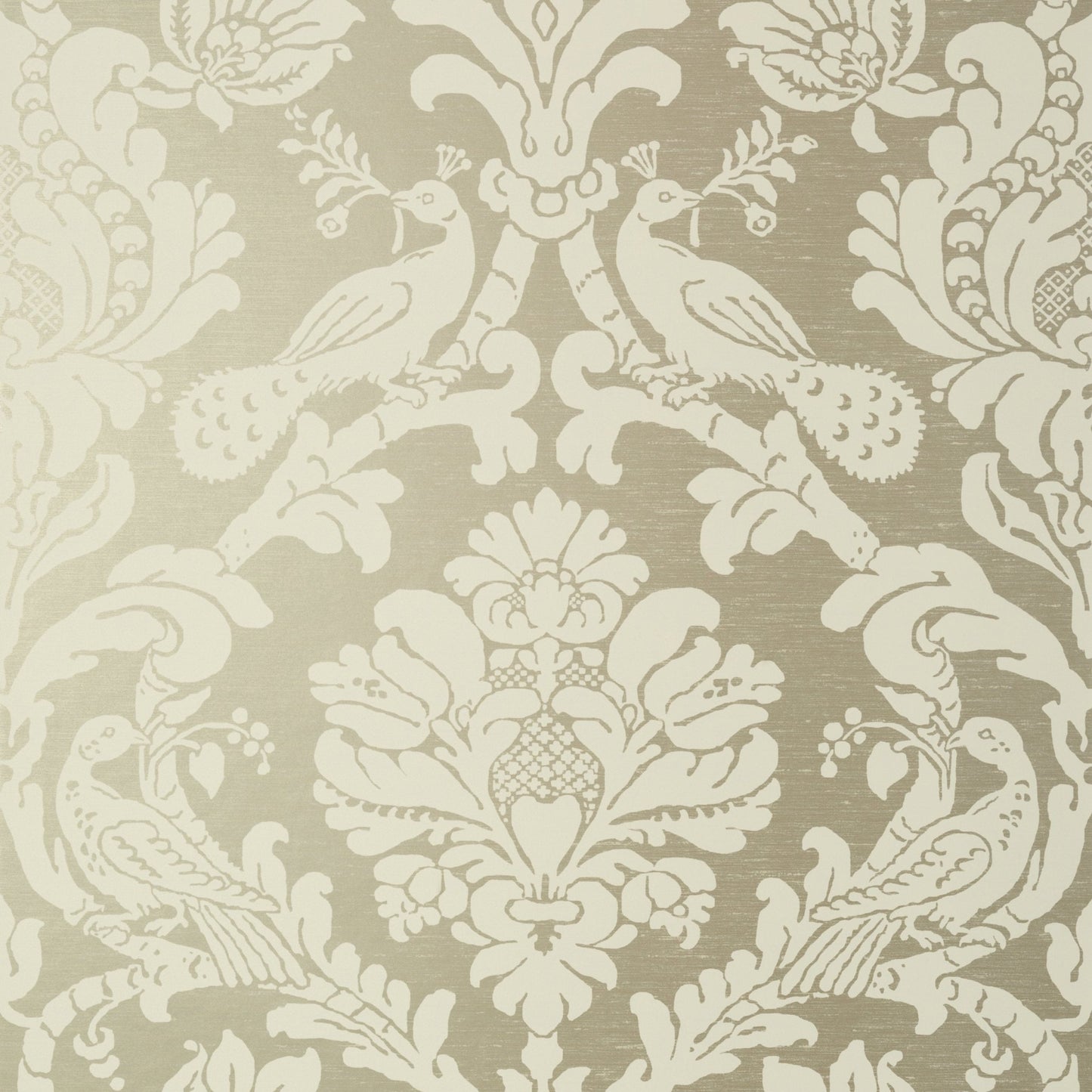 Passaro Damask Wallpaper - Cream on Metallic Pewter - Thibaut - T89136 - Premier Wallcovering