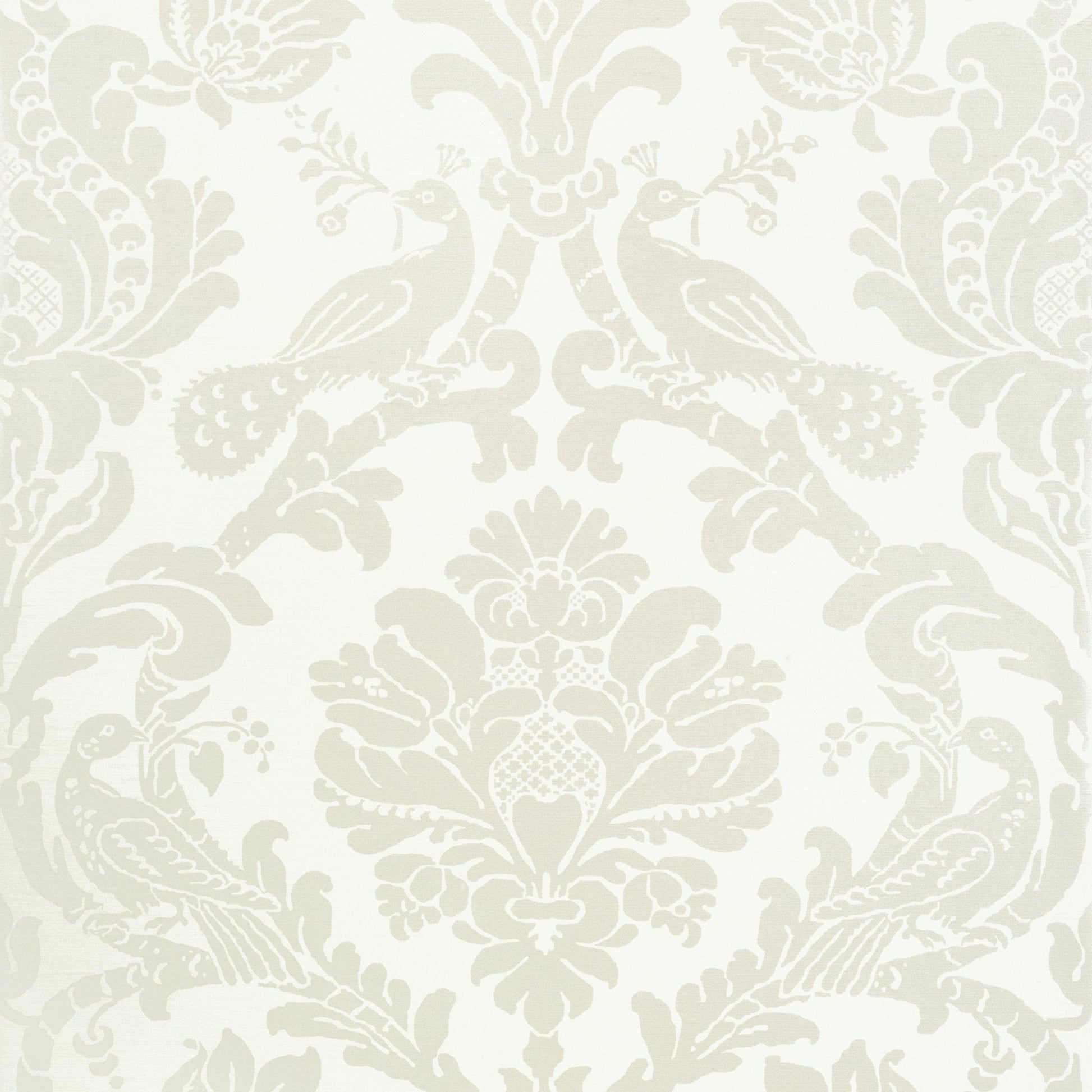 Passaro Damask Wallpaper - Pearl on White - Thibaut - T89134 - Premier Wallcovering