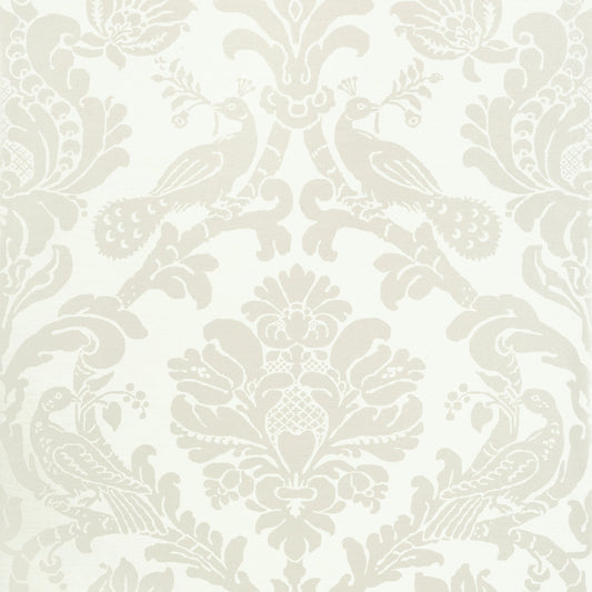 Passaro Damask Wallpaper - Pearl on White - Thibaut - T89134 - Premier Wallcovering