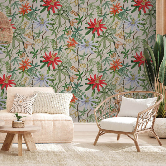 Passiflora Wall Mural - Blue - NLXL - UON - 12 - Premier Wallcovering