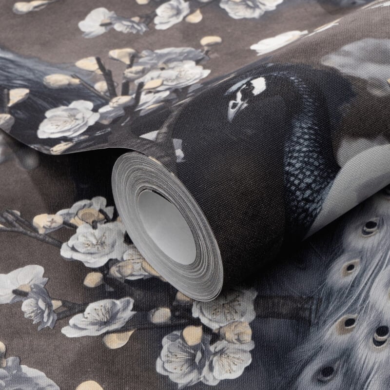 Pavo Peacock Wallpaper - Black - Erismann - 10414 - 15 - Premier Wallcovering