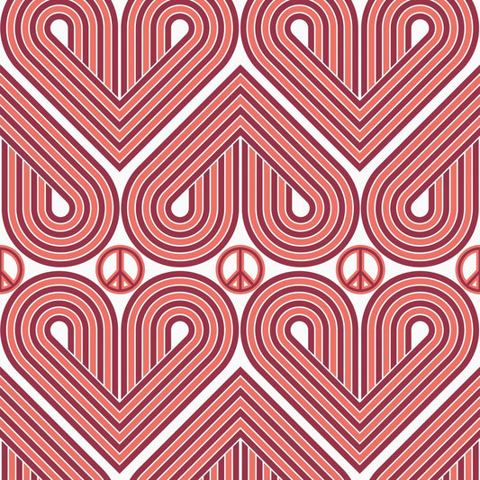 Peace and Love Wallpaper - Deep Red & Coral Red - Lust Home - LH900079 - Premier Wallcovering