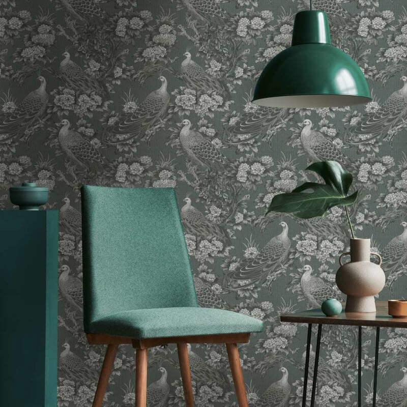 Peacock Garden Wallpaper - Grey/Black - Michalsky Living - 39981-5 - Premier Wallcovering