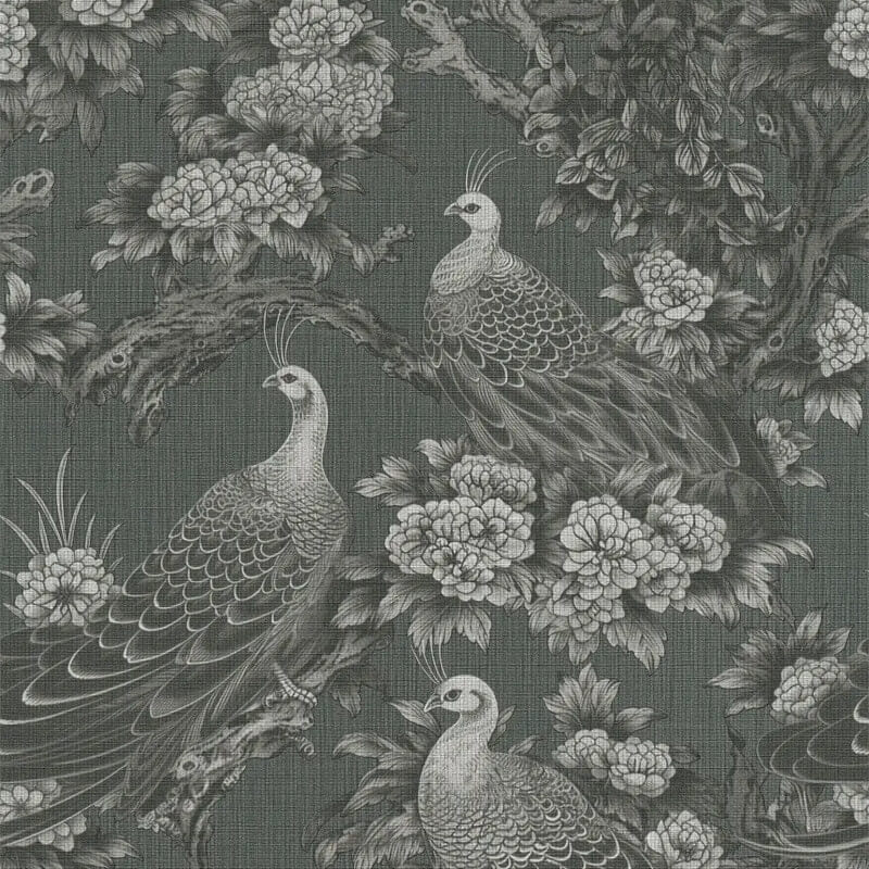 Peacock Garden Wallpaper - Grey/Black - Michalsky Living - 39981-5 - Premier Wallcovering