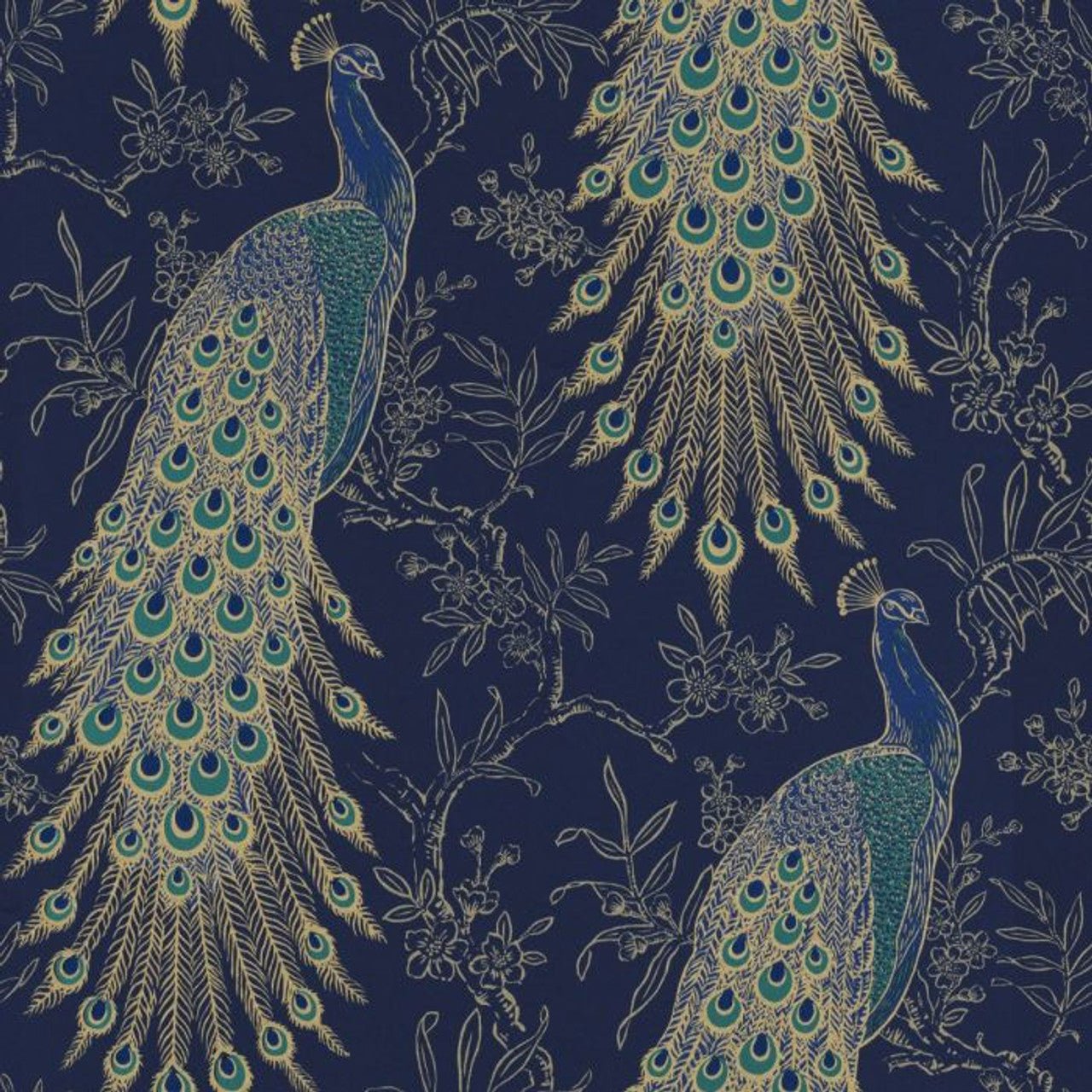 Peacock Portfolio Wallpaper - Navy & Gold - Rasch - 215700 - Premier Wallcovering