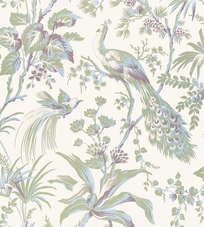 Peacock Toile Wallpaper - Green and Plum - AT57829 - Anna French - Premier Wallcovering