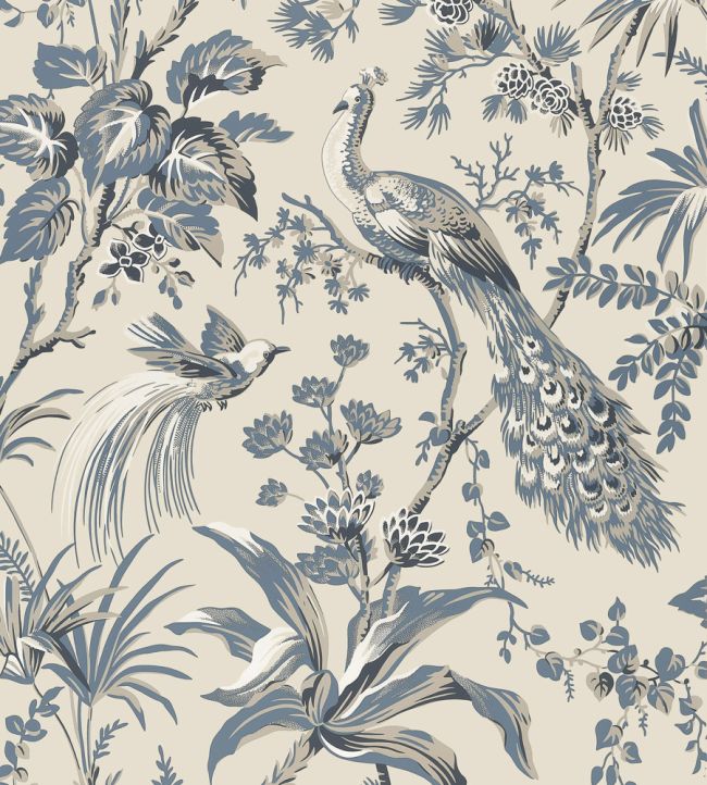 Peacock Toile Wallpaper - Slate and Black - AT57833 - Anna French - Premier Wallcovering