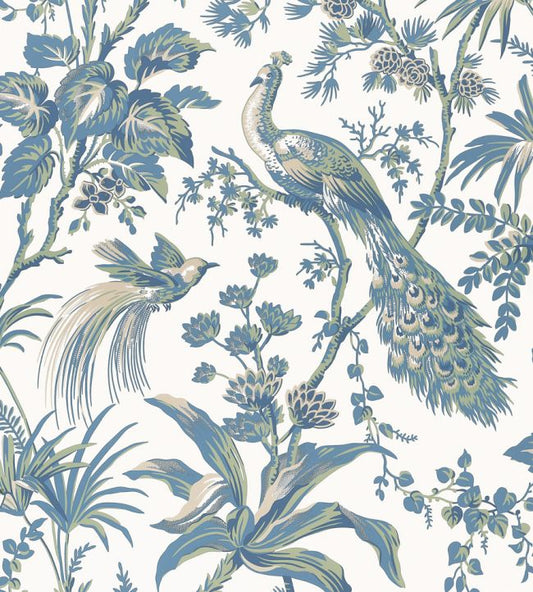 Peacock Toile Wallpaper - Blue and Green - AT57830 - Anna French - Premier Wallcovering