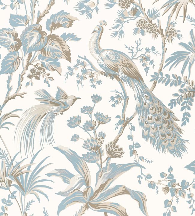 Peacock Toile Wallpaper - Soft Blue and Beige - AT57828 - Anna French - Premier Wallcovering