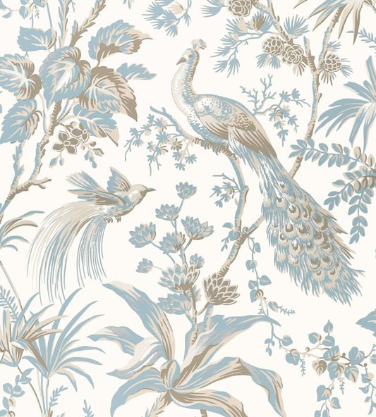 Peacock Toile Wallpaper - Soft Blue and Beige - AT57828 - Anna French - Premier Wallcovering