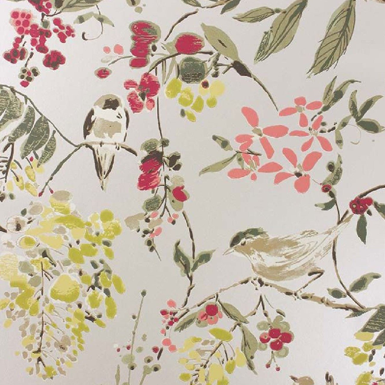 Penglai Wallpaper - Charcoal/Sage/Coral - Nina Campbell - NCW4182-02 - Premier Wallcovering