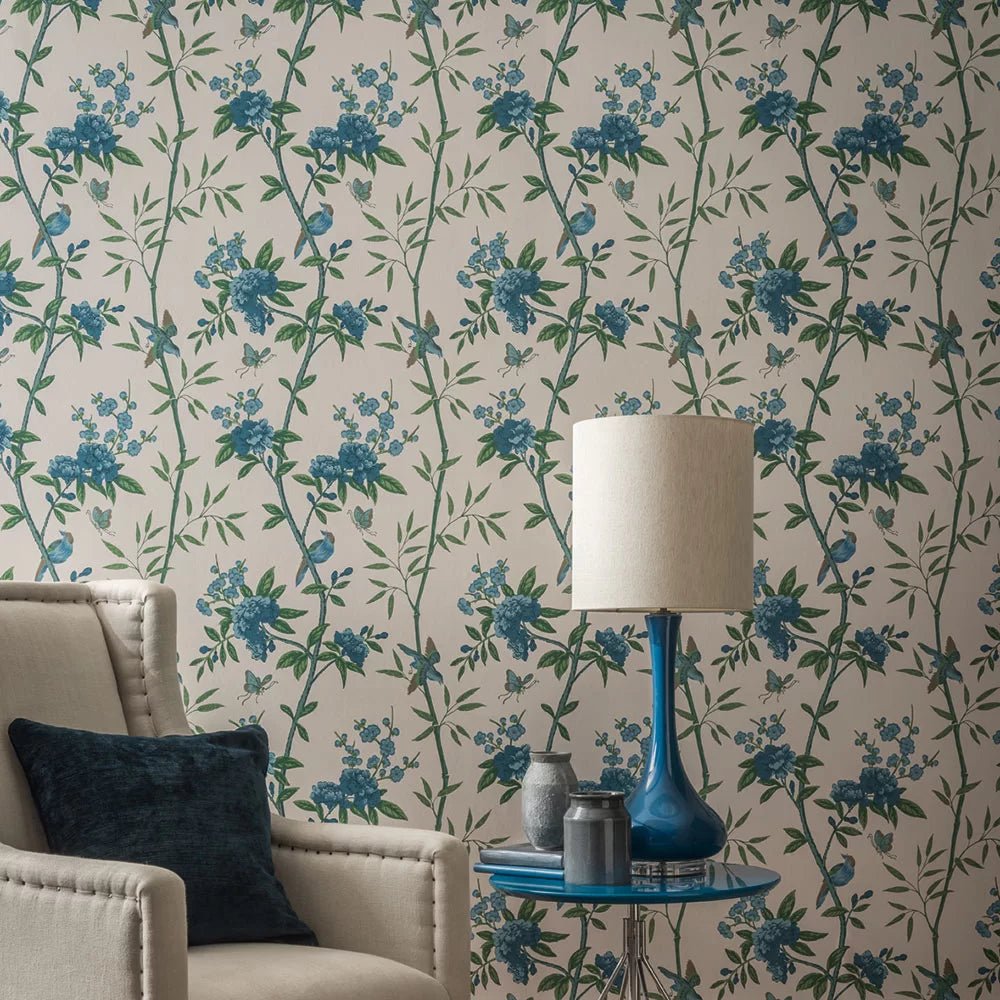 Peony & Blossom Wallpaper - Indigo / Teal - GP & J Baker - BW45066/5 - Premier Wallcovering