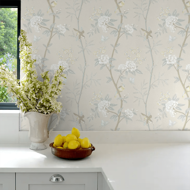 Peony & Blossom Wallpaper - Cream / Aqua - GP & J Baker - BW45066/3 - Premier Wallcovering