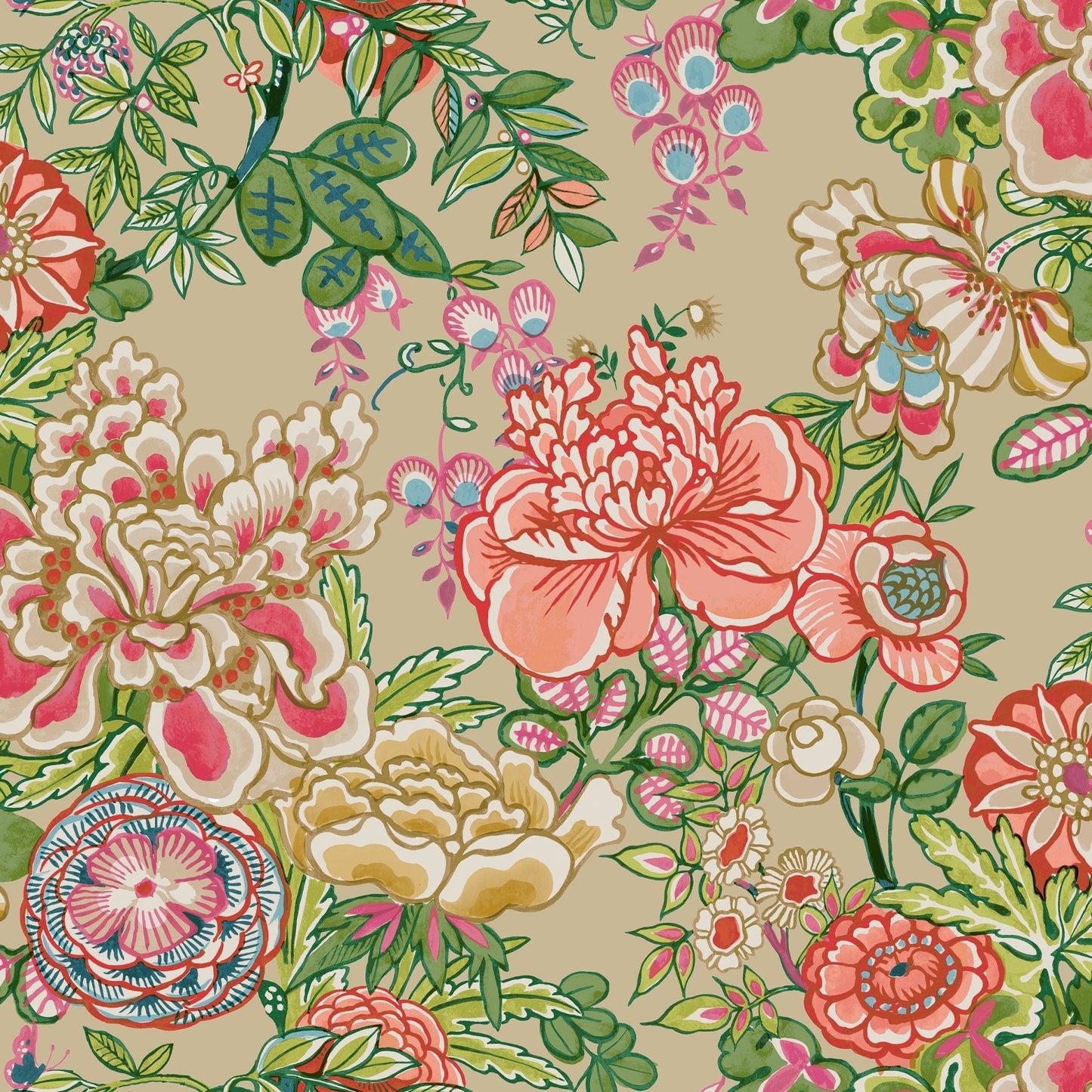 Peony Garden Wallpaper - Beige - Thibaut - T42019 - Premier Wallcovering