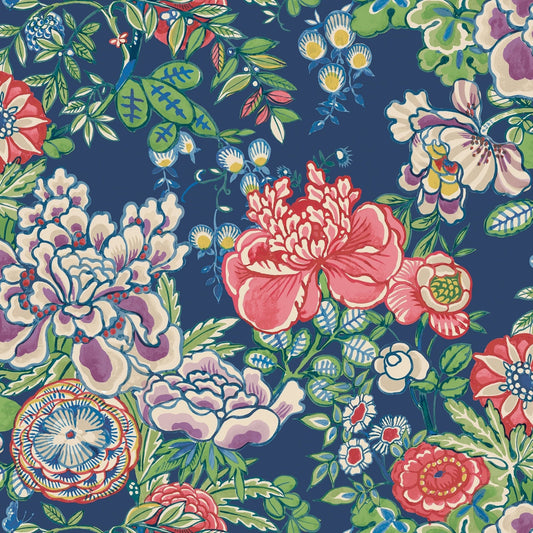 Peony Garden Wallpaper - Navy - Thibaut - T42015 - Premier Wallcovering