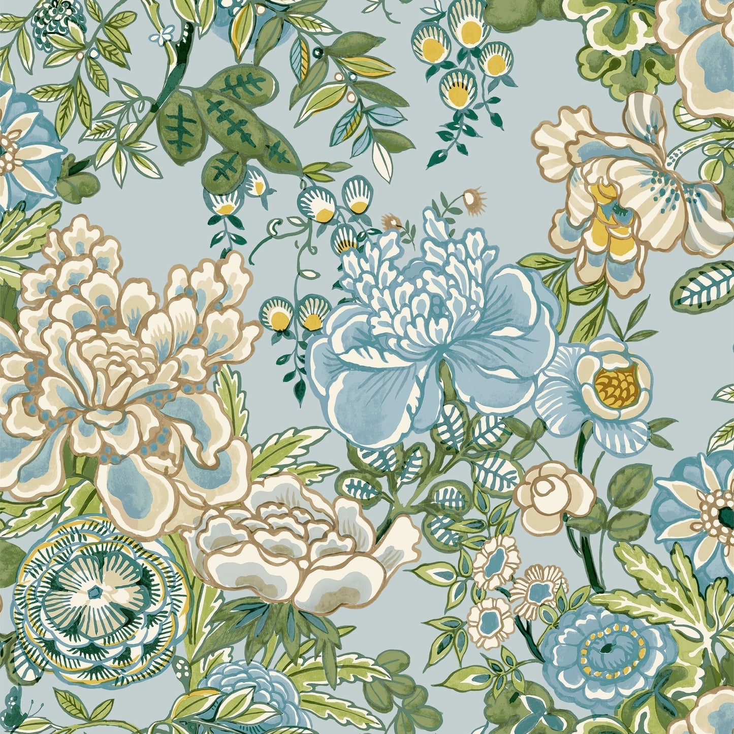 Peony Garden Wallpaper - Spa Blue - Thibaut - T42020 - Premier Wallcovering