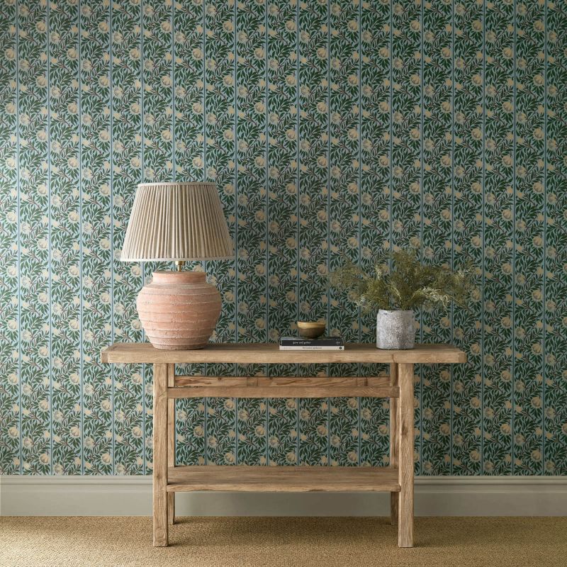 Peony Trellis Wallpaper - Soft Blue/Nettle - Morris & Co - 217569 - Premier Wallcovering