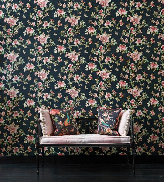 Perdana Wallpaper - Coral/Blue - Nina Campbell - NCW4276-02 - Premier Wallcovering