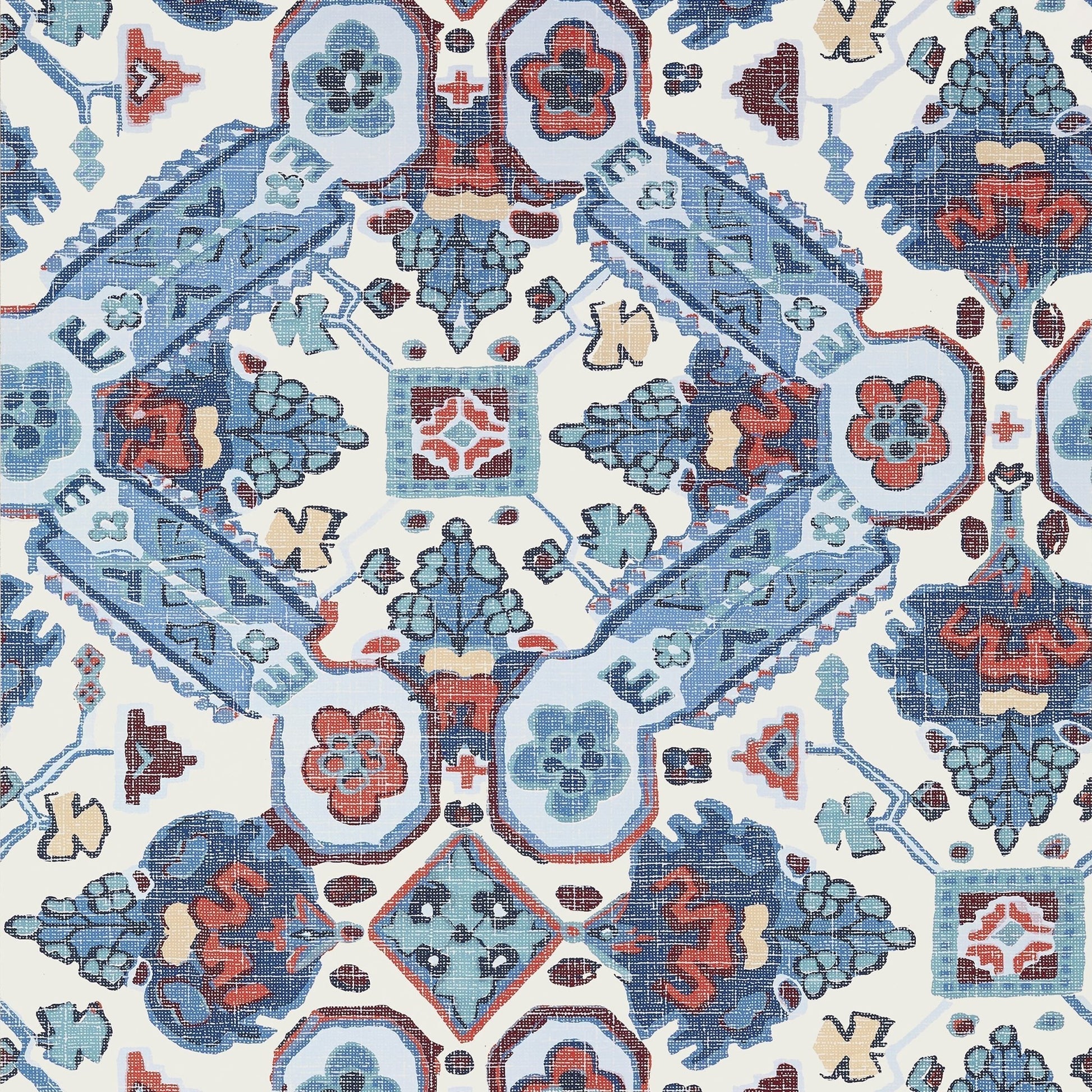 Persian Carpet Wallpaper - Blue & White - Thibaut - T10824 - Premier Wallcovering