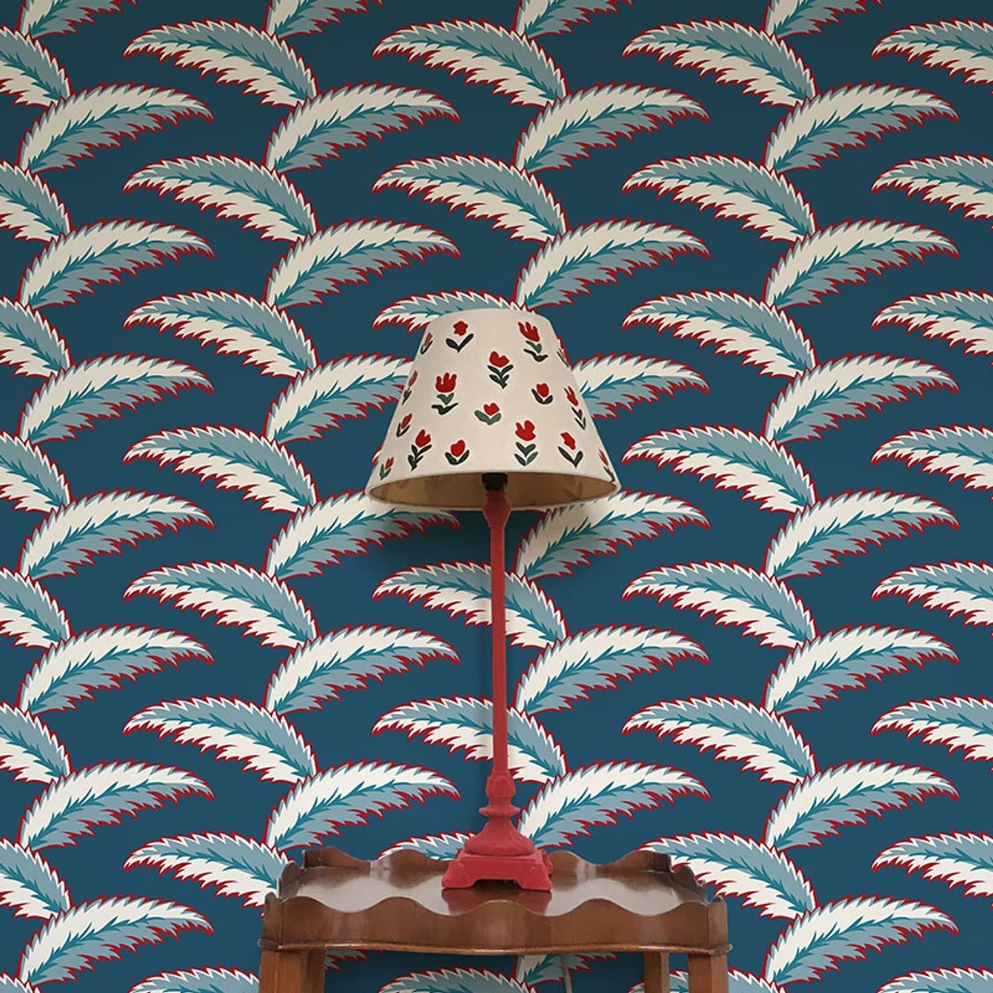 Persian Palm Wallpaper - Blue and Red - Ottoline - W/PEPA/101/2 - Premier Wallcovering