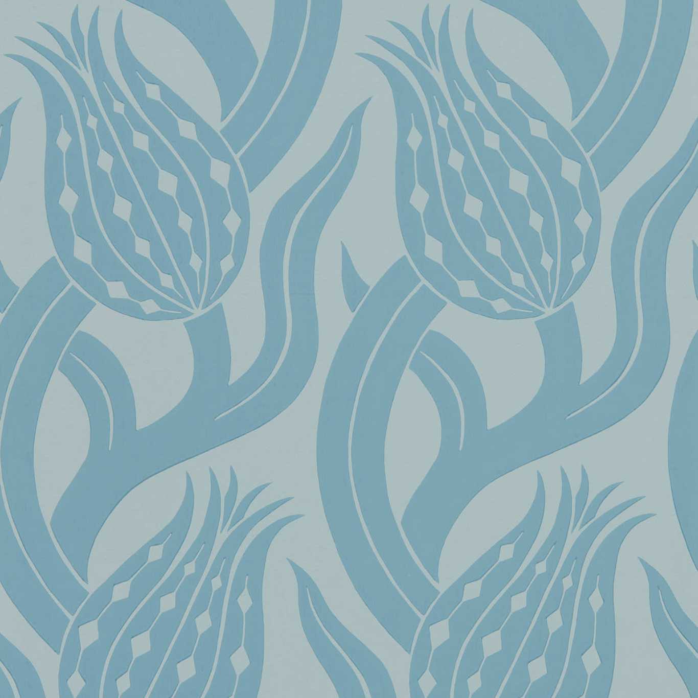 Persian Tulip Wallpaper - Blue Stone - ZHIW312997 - Zoffany - Premier Wallcovering