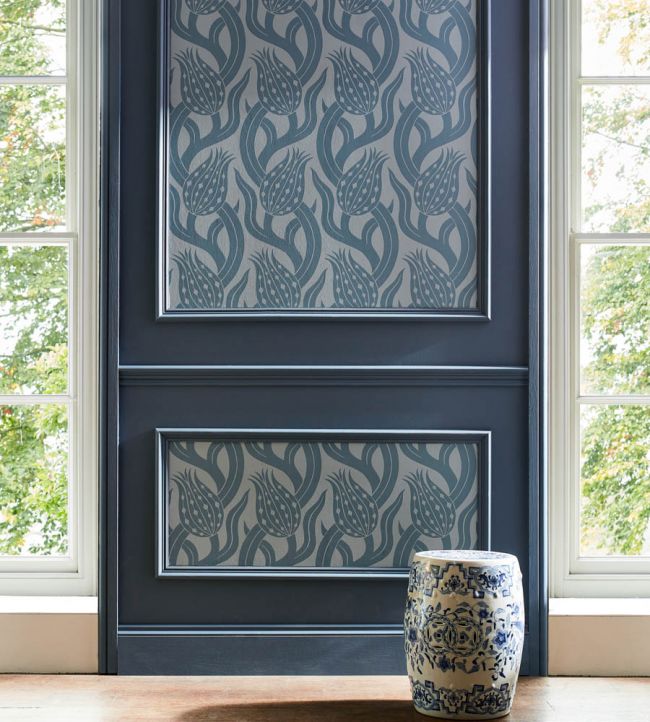 Persian Tulip Wallpaper - Blue Stone - ZHIW312997 - Zoffany - Premier Wallcovering
