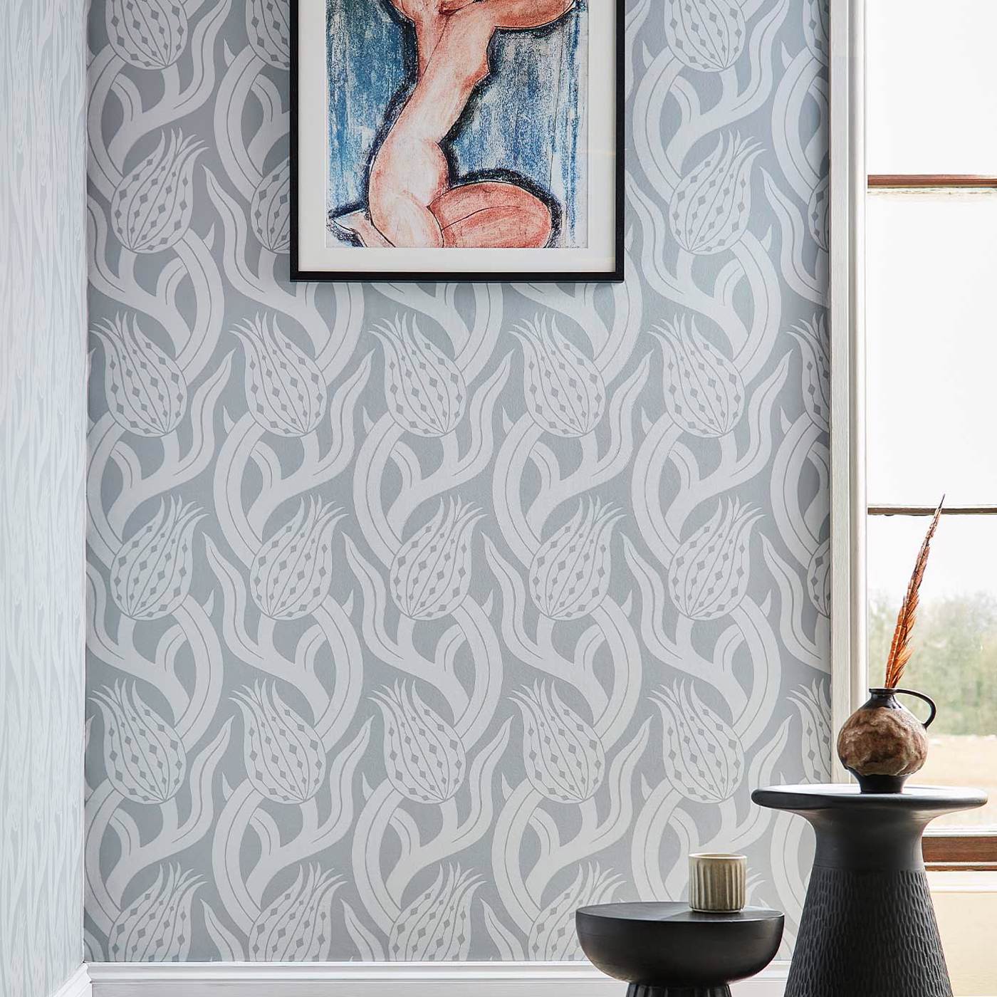 Persian Tulip Wallpaper - Quartz Grey - ZHIW312995 - Zoffany - Premier Wallcovering