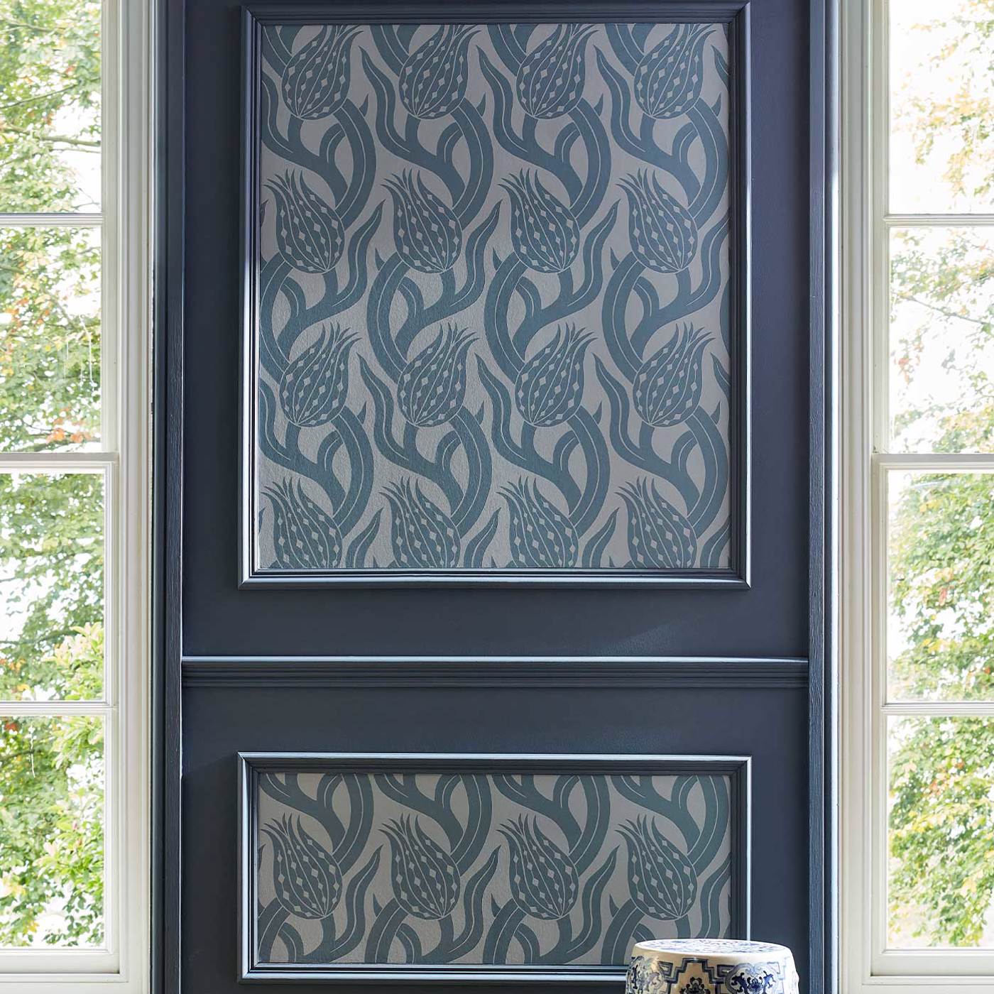 Persian Tulip Wallpaper - Blue Stone - ZHIW312997 - Zoffany - Premier Wallcovering