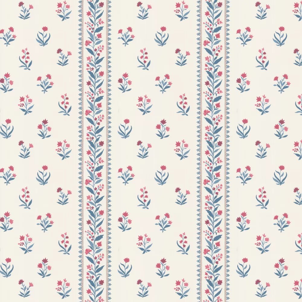 Petit Dapuri Wallpaper - Blue/ Red - Nina Campbell - NCW4493-01 - Premier Wallcovering