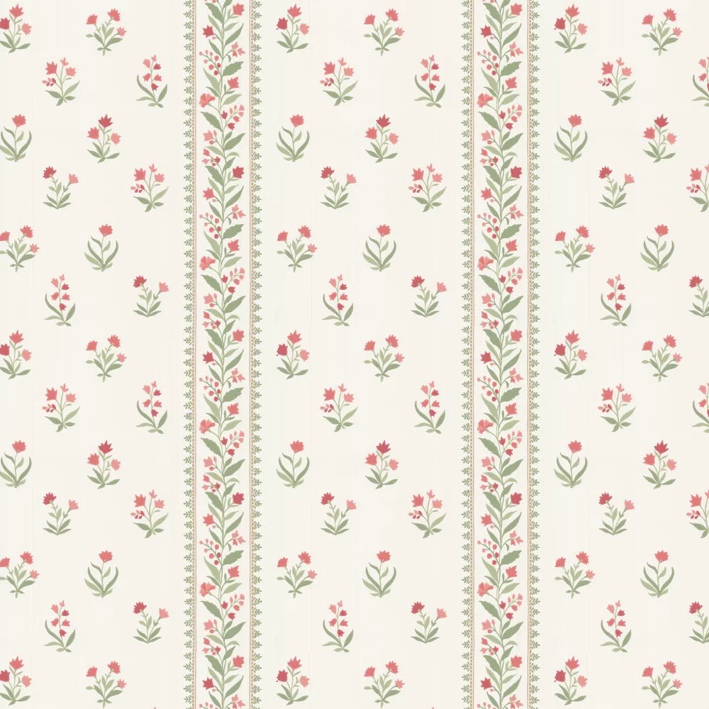 Petit Dapuri Wallpaper - Coral/ Sage - Nina Campbell - NCW4493-02 - Premier Wallcovering
