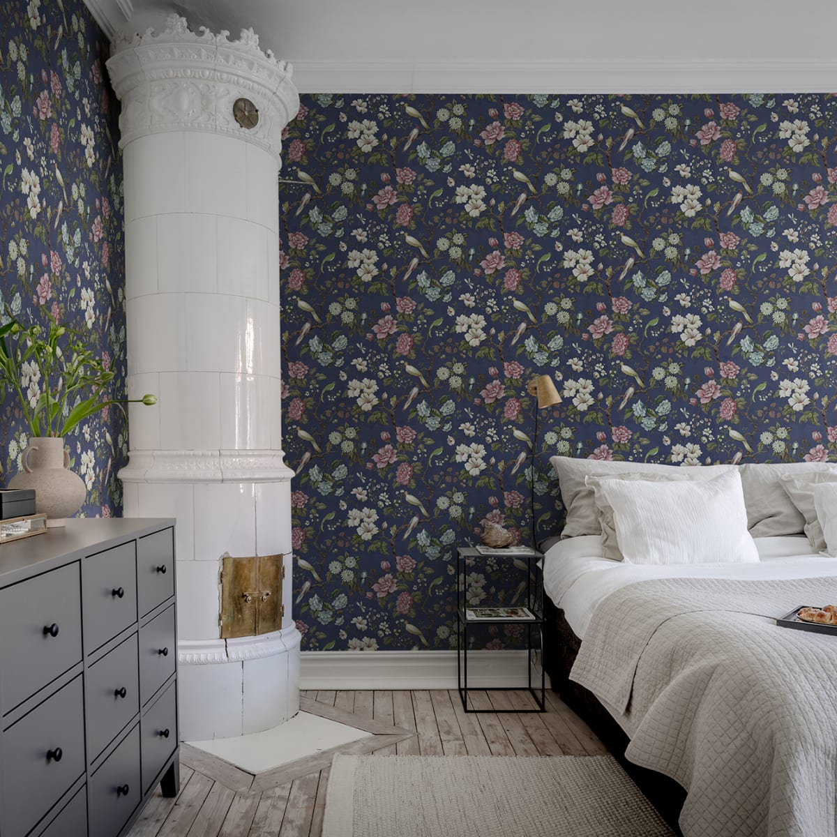 Petit Flora Wallpaper - Blue - Rebel Walls - R19262 - Premier Wallcovering
